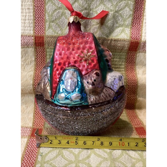 Vintage Art Glass Noah's Ark Hand Painted Christmas Tree Ornament Marked Poland - Picture 1 of 12